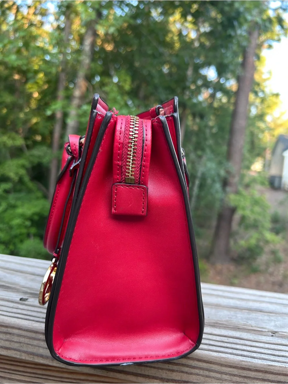 Michael Kors Flame Red Saffiano Leather Medium Hope Satchel with Gold Hardware
